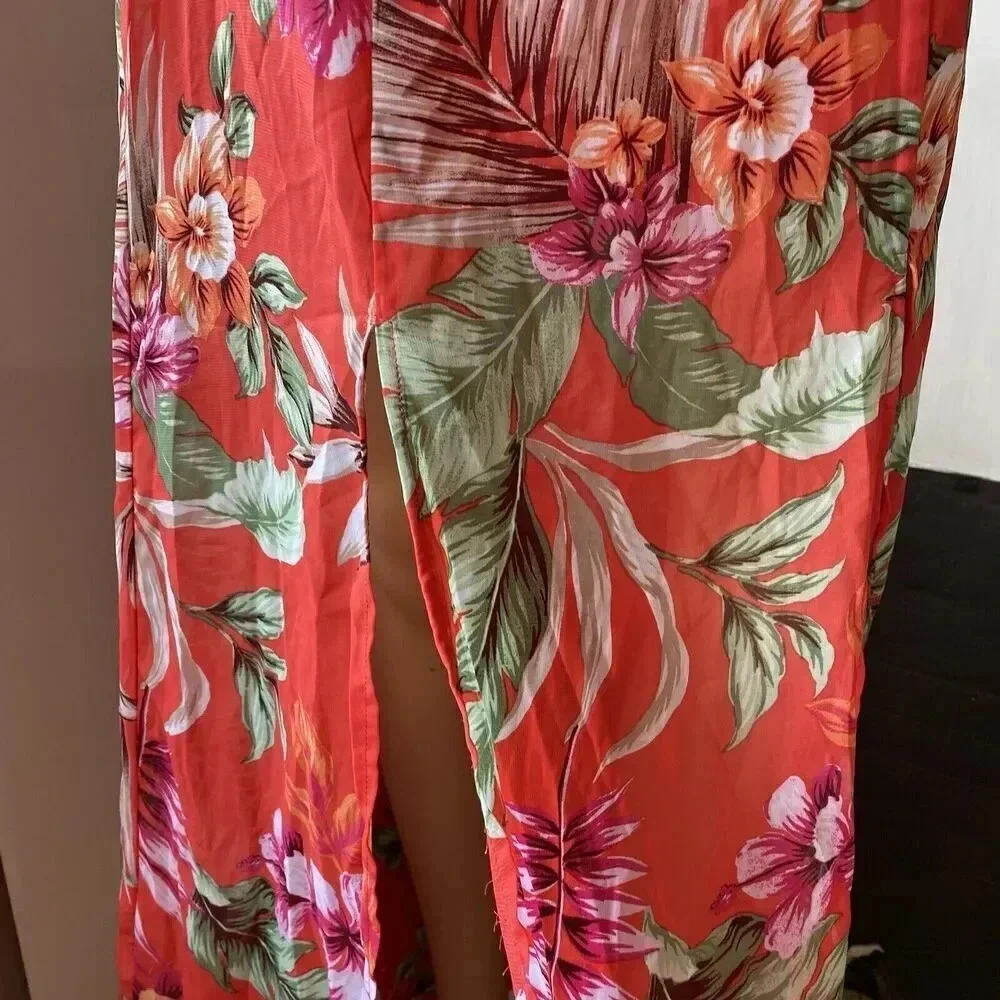 City Studio Women's 7/M Pink Floral Double-Slit Maxi Skirt Beach Summer Vacation
